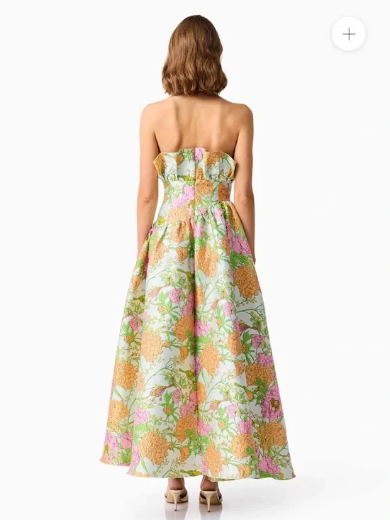 elliatt laurel green floral jacquard strapless ruffle maxi gown dress medium NEW - Picture 8 of 17